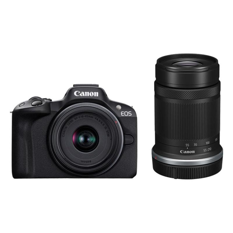 【中古】Canon 銀鏡受け答え一眼写真機 EOS R50 ダブルズームキット(RF-S18-45+RF-S55-210) 黒いこと/APS-C/約375g EOSR50BK-WZK