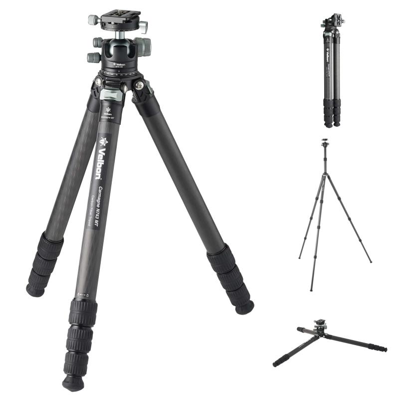 【中古】Velbon(ベルボン) 大型カーボン三脚 4段 カルマーニュ N743 MT AZ 脚径:約32.5mm エレベーターレス アルカスイス互換シュー付 自由雲台セット 10層カーボン脚 トルク調整機能 AMZCM-N743MT ブラック|カメラFanks-PROShop2nd店