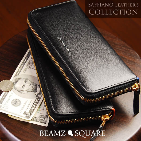 楽天市場 Beamz Square ビームススクエア 長財布 サフィアーノレザー ラウンドファスナーウォレット メンズ ブラック 本牛革 Bs 1508 Cameron