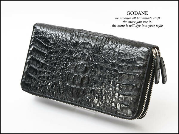 【送料無料】【GODANE】 ゴダン 長財布 カイマンクロコ ダブルファスナーウォレット 本革レザー ブラック メンズ NJCW8091CP サイフ さいふ Men's