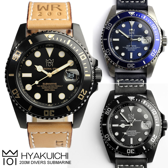 楽天市場 ダイバーズウォッチ Divers メンズ腕時計 ブランド 0m防水 気圧防水 革ベルト レザー ウォッチ Men S 101 Hyakuichi スクリューバック Cameron