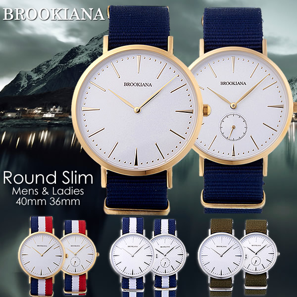 【BROOKIANA】 ブルッキアーナ か細い ペアウォッチ 薄型 40粍 36粍 ナイロン NATO ウオッチ メンズ レディース BA3102 BA3101 成人男性用 MEN\u0027S うでどけい ご覧なさる バレンタイン
