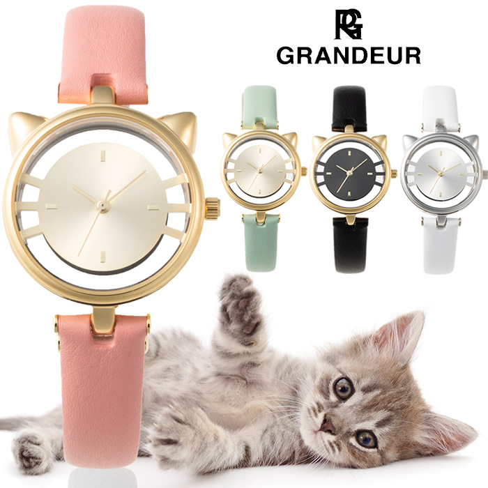 全品送料無料 マラソンセール Grandeur Esl081 グランドール レディースウォッチ 腕時計 女性 猫 キャット Cat スケルトン 本革 レザー かわいい ブランド 日常生活防水 シンプル ギフト プレゼント Esl081w4 即納 最大半額 Neostudio Ge