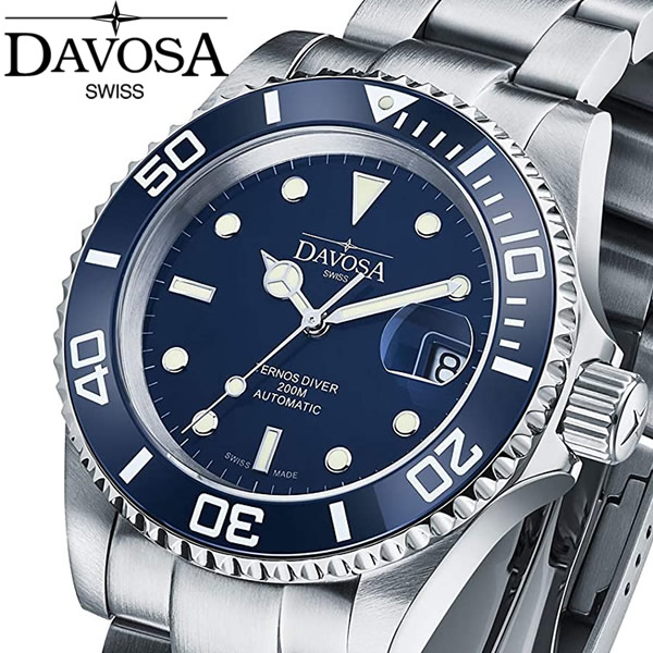 DAVOSA ダボサ ウオッチ 36.5粍 メンズ レディース 自動小銃一巻き ダイバーズウォッチ テルノス 20空圧雨合羽 セラミックベゼル スイス連邦製 青碧 9827048