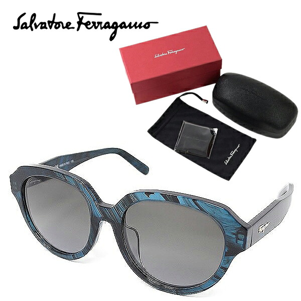 Salvatore Ferragamo サルヴァトーレ フェラガモ サングラス レディース ブランド アイウェア UVカット 日焼け対策 メガネ ケース付 プレゼント ギフト アジアンフィット 国内正規品 グレーグラデーション ブルー ストライプ SF906SA-409｜CAMERON 10,656円