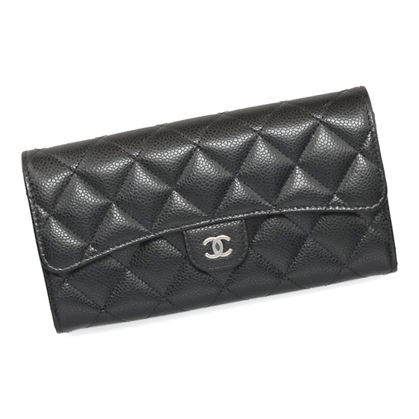 CHANEL ブラック レザー がま口財布