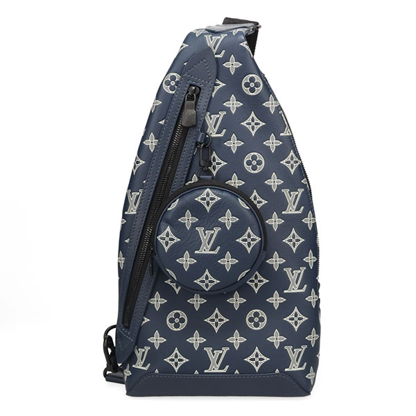 ルイヴィトン 御徒面子 メンズ LOUIS VUITTON モノグラムシャドウ デュオスリングバッグ ネイビーブルー M24751