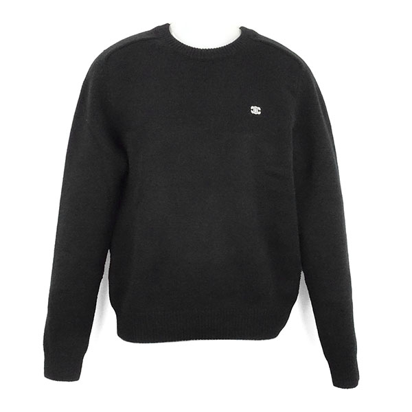 CELINE ブラック ロゴセーター size L☆SALE☆メンズCELINE☆ロゴ入りリブ編みニットブラック (CELINE