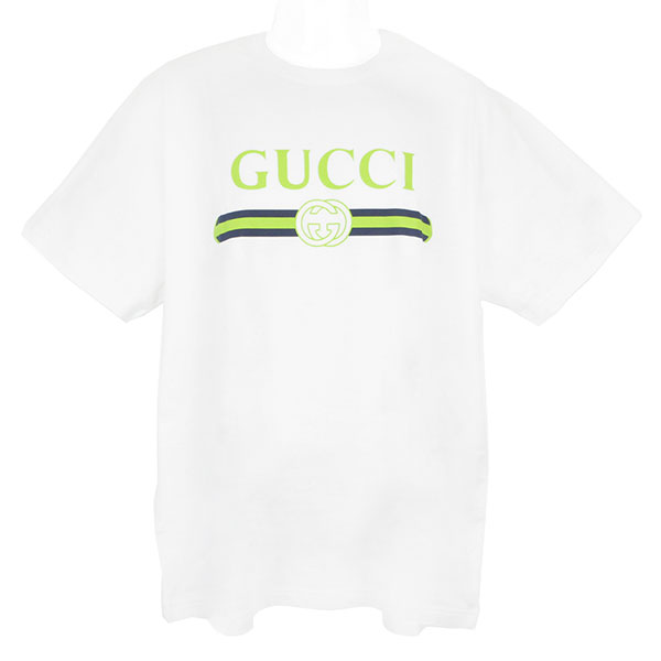 グッチ Tシャツ メンズ GUCCI プリント コットンジャージーTシャツ 796395 XJHDH 9074 イエロー サイズL