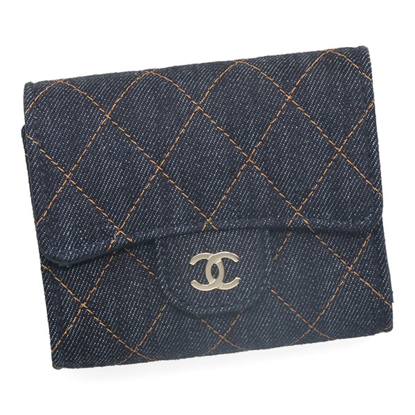 シャネル 財布 レディース CHANEL マトラッセ AP0229 B23492 U7663 デニム シルバー金具