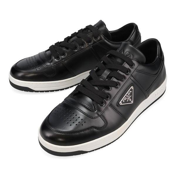 プラダ スニーカー メンズ PRADA ダウンタウン レザースニーカー 2EE364 3LJ6 F0632 ブラック サイズ6.5 25.5cm相当