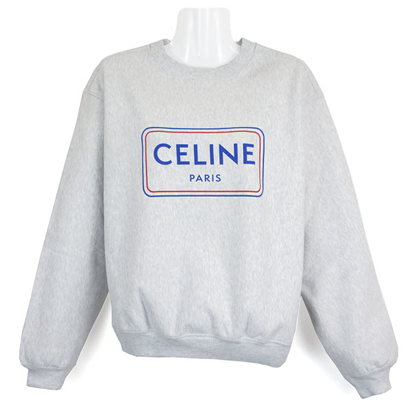 セリーヌ トレーナー レディース CELINE ルーズスウェットシャツ コットンフリース RY0SE1233 GGY6 ペールグレー レッド セニムブルー Mサイズ