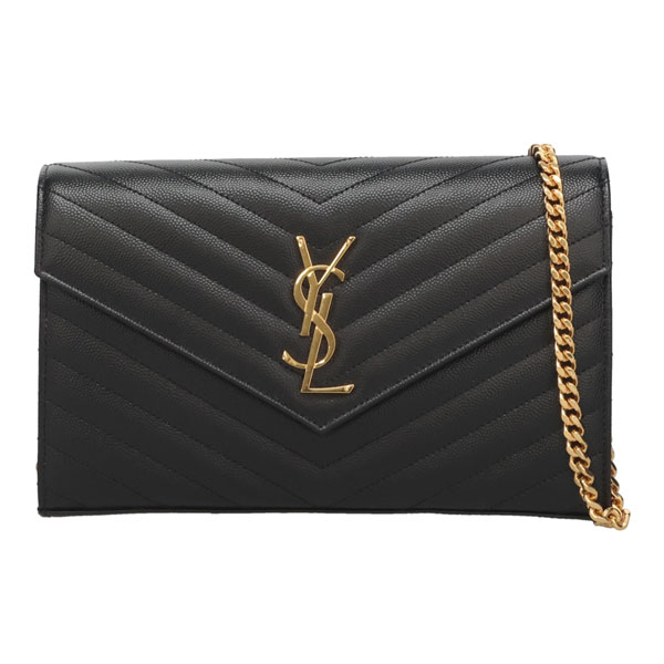 サンローラン 御徒面子 レディース SAINT LAURENT カサンドラ 古典派音楽 チェーンウォレット 377828 BOW01 1000 黒いこと ゴールド金具