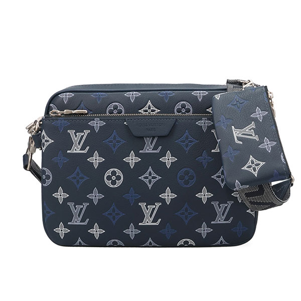 ルイヴィトン 御徒面子 メンズ LOUIS VUITTON モノグラムシャドウ 3重協奏曲伝達人 ネイビーブルー M28618