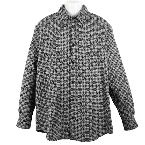 グッチ シャツ メンズ GUCCI GGギンガムチェック コットンウールジャカードシャツ 824030 ZASIZ 1155 グレー+ダークグレー サイズ48 Mサイズ相当|カミーノ