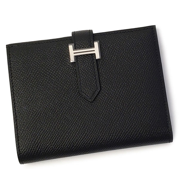 エルメス ベアン コンパクト HERMES ヴォーエプソン ブラック シルバー金具 039790 W刻印