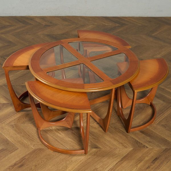 テーブル イギリス チーク ジープラン・キャビネット G-PLAN CABINETS ヴィンテージ ガラストップ ネスト コーヒーテーブル 英国 ジープラン コーヒー ラウンド センター #98021