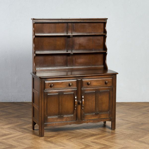 イギリス エルム アーコール ERCOL オールドコロニアル ウェルシュドレッサー ブルーラベル 英国 飾り棚 本棚 食器棚 カップボード サイドボード 木製 #99587｜camori