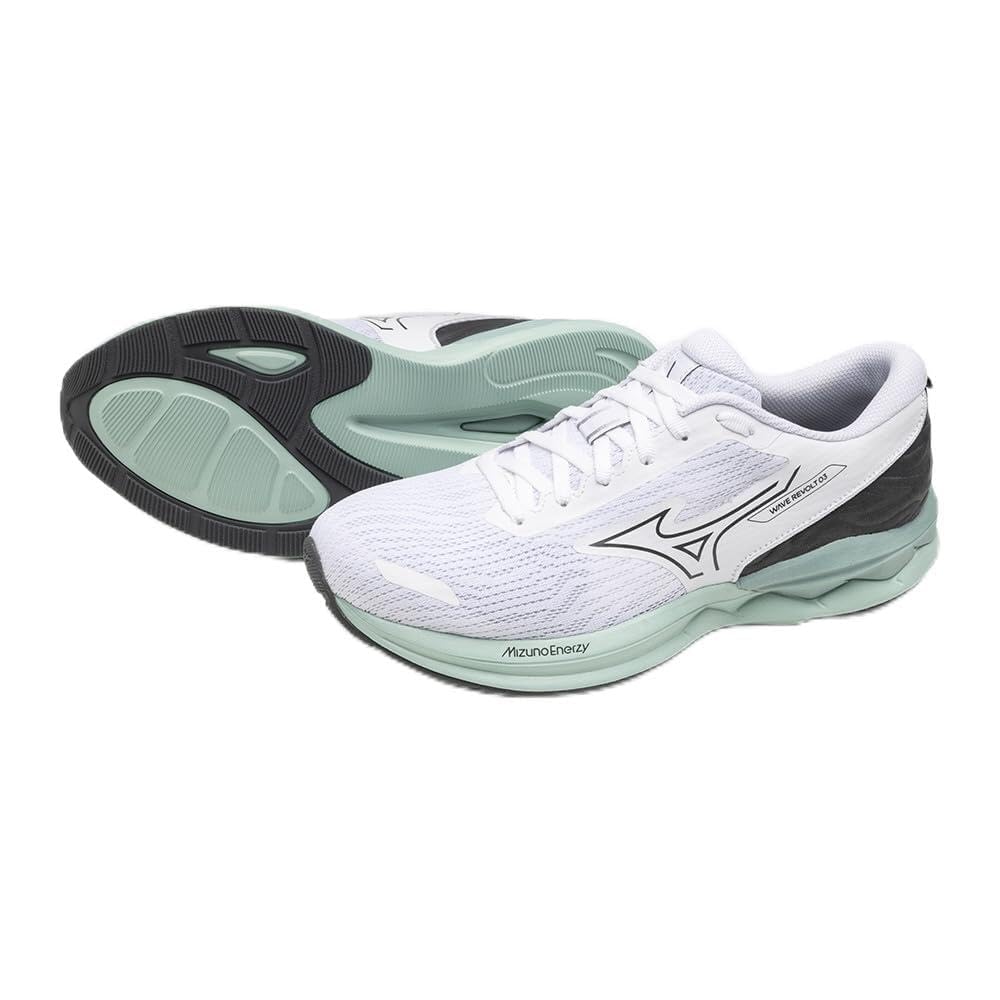 ミズノ(MIZUNO) ランニングシューズ ウエーブリボルト3 軽量 反発 厚底 レディース ホワイト×グレー×ブルーグリーン 3E J1GD248524