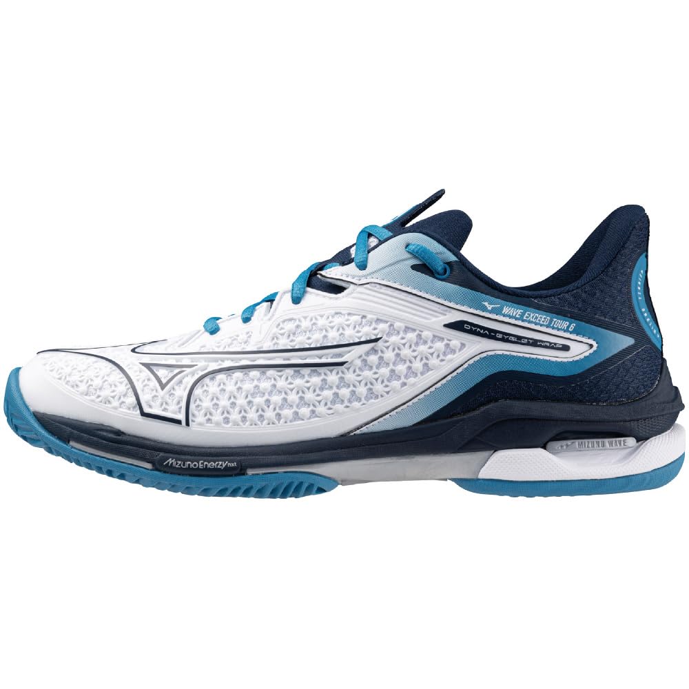 ミズノ(MIZUNO) テニスシューズ ウエーブエクシードツアー6 OC 軽量 ホワイト×ネイビー×ターコイズ 2E 61GB247214