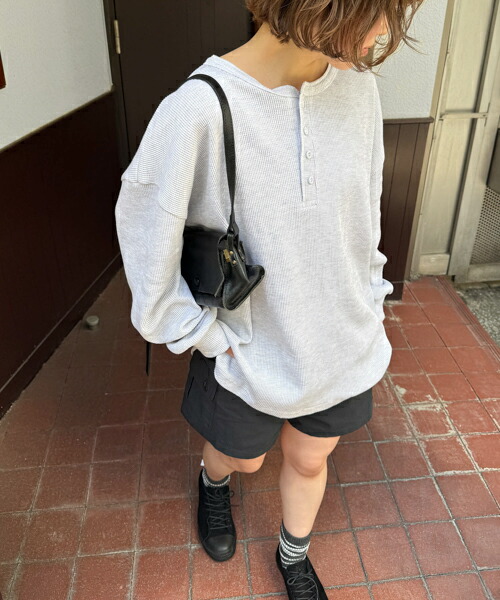 【送料無料】HARING サーマルヘンリーオーバーロンT キャナルジーン CANALJEAN HARING へリング レディース トップス Tシャツ 長袖 無地 ロンT ヘンリーネック オーバーサイズ 抜け感 コットン シンプル カジュアル おしゃれ