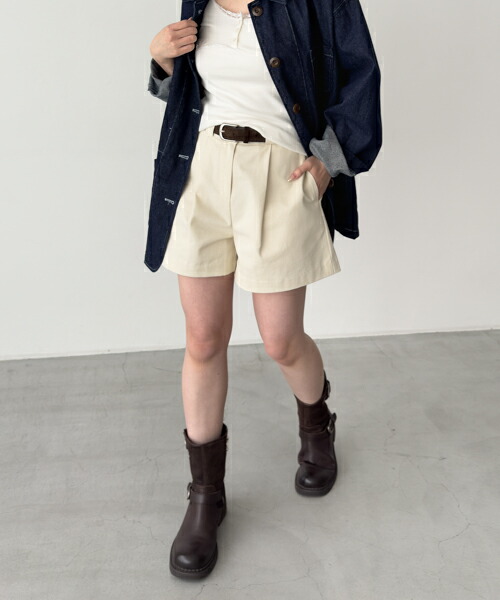 【送料無料】El mar コットンショートパンツ キャナルジーン CANALJEAN El mar エルマール レディース ボトムス パンツ 無地 ショート丈 コットン 綿 柔らか タック シンプル カジュアル おしゃれ