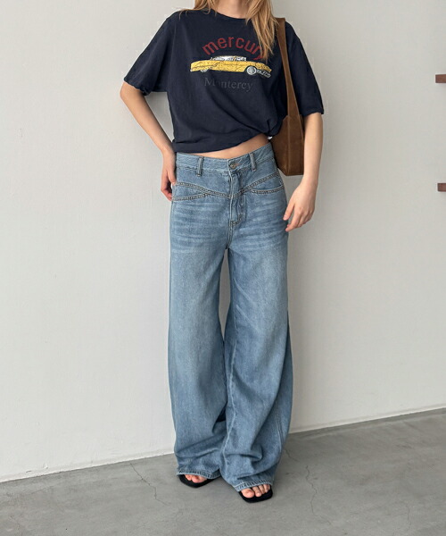 【貨物輸送無料】El marヨークワイドライトデニムパンツ 611キャナルジーン CANALJEAN El mar エルマール レディース ボトムス ジーンズ ズボン下 無地 広広とした 引っ切りない デイリー 着回し力 体型取りまかなう 表現スタイル繰り上げる 美脚 脚長成り行き
