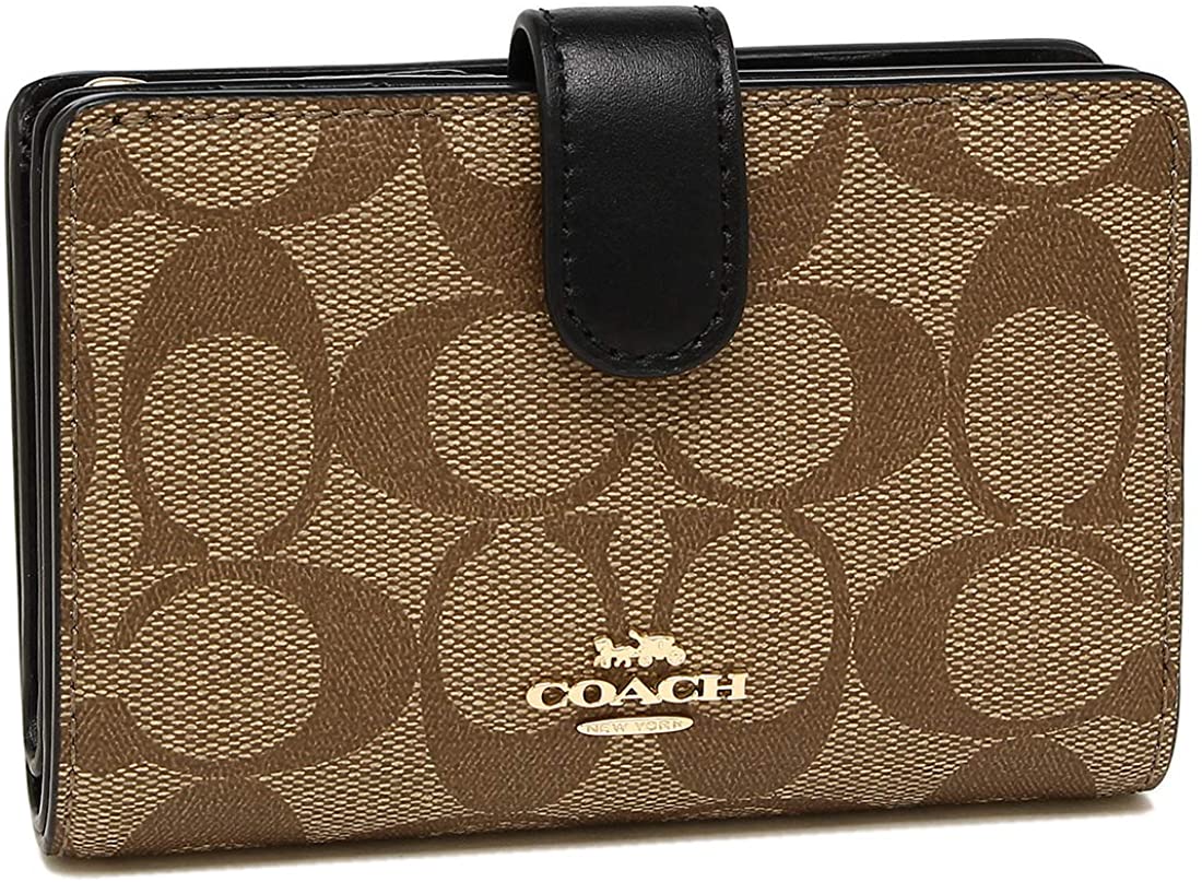 新生活 コーチ 二つ折り財布 レディース カーキ ブラック COACH F23553