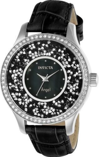 腕時計ウォッチ 高級感 Invicta インビクタ 24592 Angel エンジェル ウィメンズ Quartz クォーツ 防水 Crystal Oyster Dial ブラック レザーストラップ ビックフェイス 上品 プレゼント 並行輸入品 16,650円