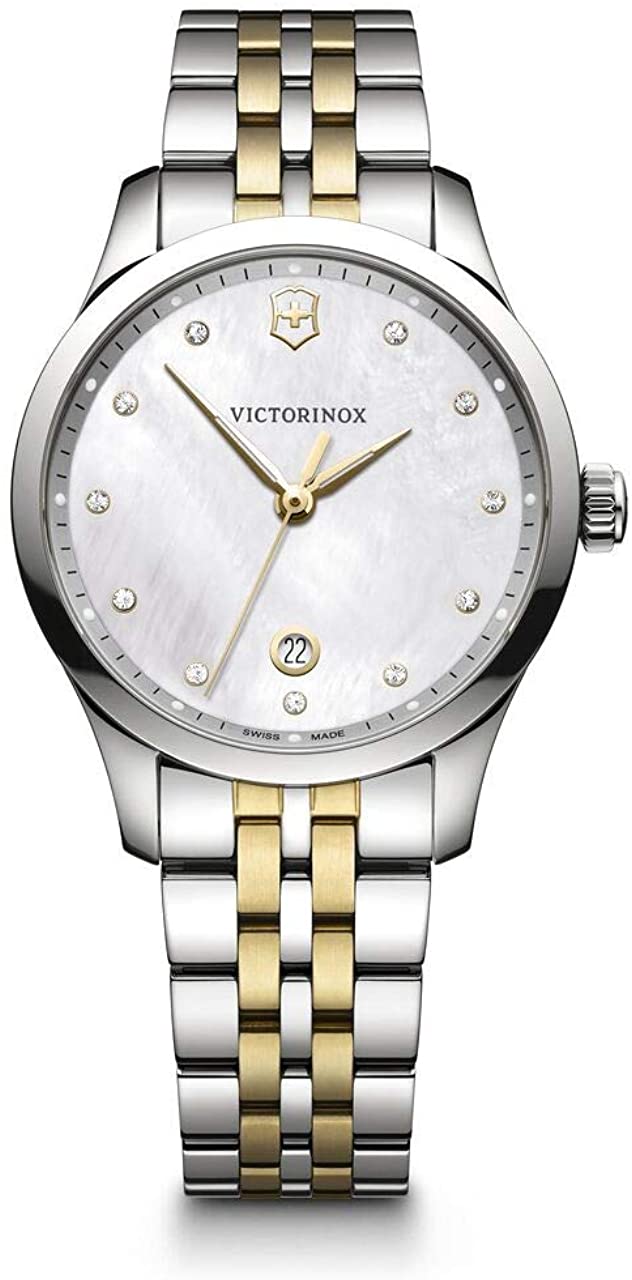 腕時計 シンプル 上品 高級感 防水 Victorinox ビクトリノックス 241831 レディース ALLIANCE SMALL クリスタル ホワイトマザーオブパール 2-toneブレスレット シルバー ビジネス カジュアル プレゼント 並行輸入品