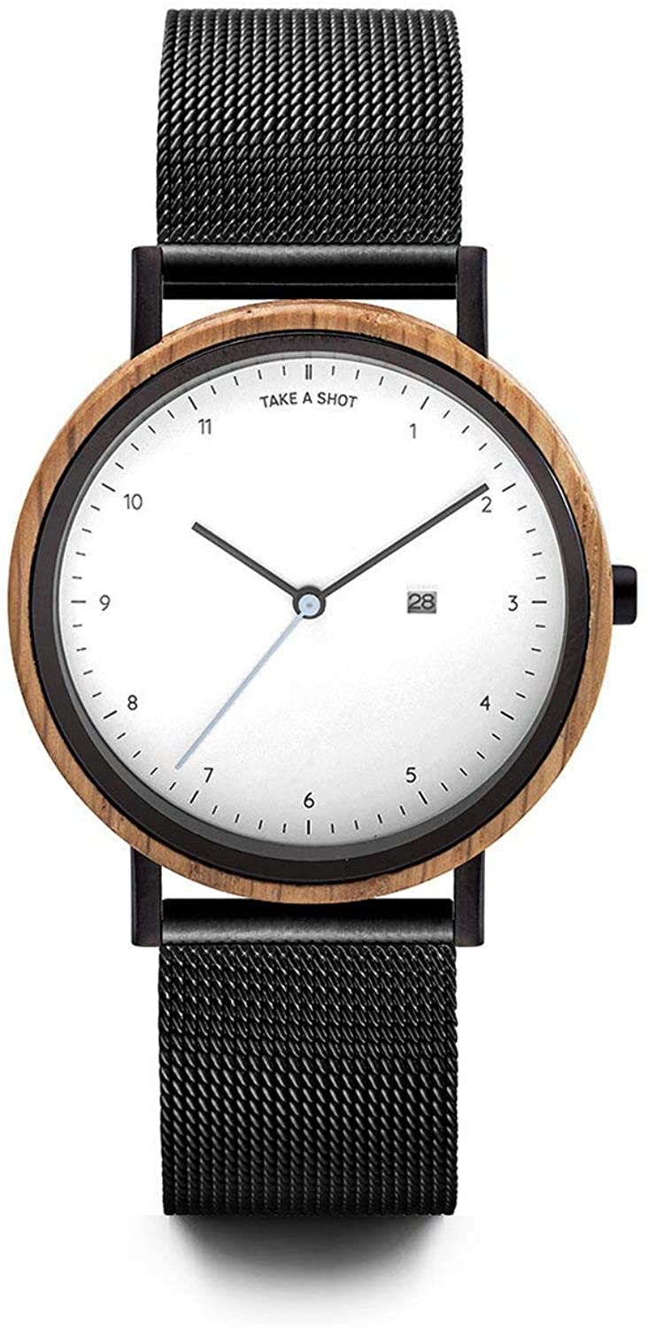 TAKE A SHOT Amber: Eichenholz - Mesh Schwarz 37mm Holzuhr 腕時計  Amber 腕時計 レディース オーク材 ドイツメーカー 時計 ウォッチ wa9d8c3a5 並行輸入品 プレゼント ギフト 実用的 かわいい 可愛い オシャレ おしゃれ