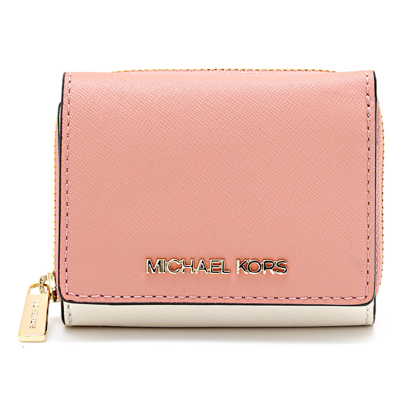 マイケルコース 三つ折り財布 35F1GTVZ5L-SNRMLT ピンク アイボリー JET SET TRAVEL レディース MICHAEL KORS｜カナリア店
