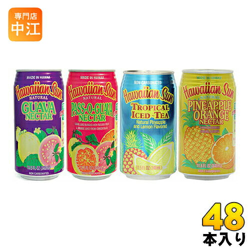 ハワイアンサン 4種アソートパック 340ml 缶 48本 (24本入&times;2 まとめ買い) 〔果汁飲料〕｜専門店　中江