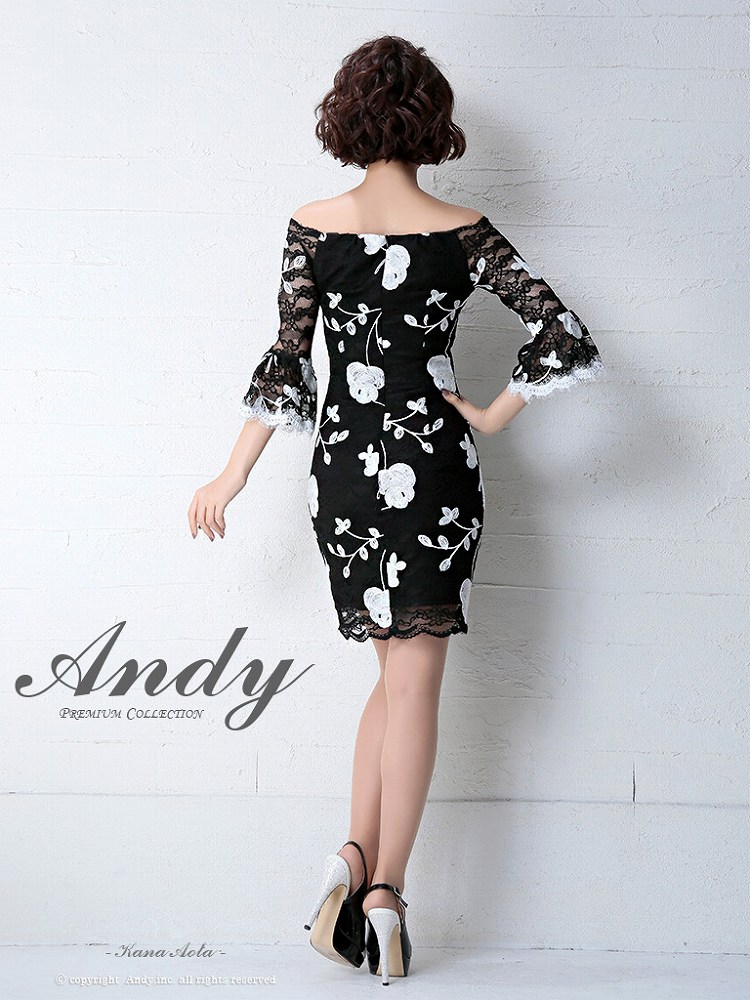 送料無料 ブランド 高級 ミニドレス ワンピ アンディ Andy 長袖 キャバドレス ワンピース タイトドレス 衣装 新作 結婚式 衣装 S M 送料無料 Andy アンディ バイカラー刺繍フラワーレースオフショルダー七分袖タイトミニドレス An Ok84 キャバドレス キャバ クラブ