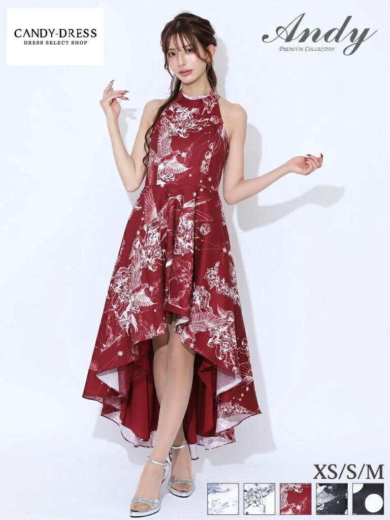 【再入荷】【Andy/アンディ】クラシカル/ プリント/ ハイネック/ アメスリ/ ノースリーブ/ フレア/ フィッシュテール/ 前ミニ/ ロングドレス/ マキシ丈/ ワンピース/ キャバドレス [AN-ON2949] あんでぃ キャバ クラブ トワルドジュイ 韓国 ホルターネック ミディドレス