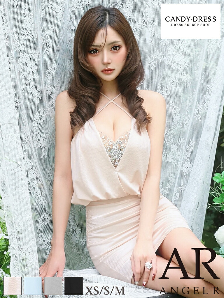 【AngelR / 天使アール】伸ばすこと/ バストビジュー/ クロスキャミ/ ウエストドレープ/ きつい/ ミニお召しもの/ 衣装/ キャバドレス [AR26309] キャバ ブランド名 ナイト爵お召しもの キャバクラ ミニワンピ ノースリーブ キャミ マイクロミニ
