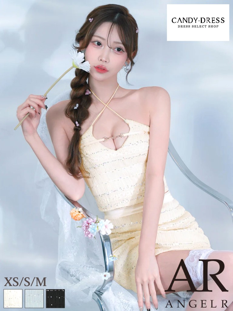 【予約】【AngelR / エンジェルアール】ストレッチ/ ギャザー/ シャーリング/ スパンコール/ ホルターネック/ リボン/ タイト/ セットアップ/ ミニドレス/ ワンピース/ キャバドレス [AR26824] キャバ クラブ ブランド ナイトドレス キャバクラ ミニスカート ツーピース