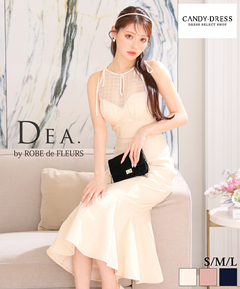 【DEA. by ROBE de FLEURS/ディアバイローブドフルール】チェック/ レース/ 肩リボン/ アメリカンスリーブ/ ノースリーブ/ マーメイド/ ミディドレス/ ロングドレス/ キャバドレス/ ワンピース [DE3324] S/M/L ミディアムドレス 膝下丈 パーティー マキシ ミモレ｜CANDY-DRESS【キャンディドレス】