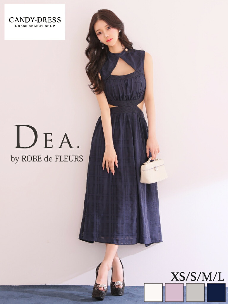 【新色追加】【再入荷】【DEA. by ROBE de FLEURS/ディアバイローブドフルール】チェック/ レース/ デコルテカット/ ウエストカット/ ハイネック/ ノースリーブ/ フレア/ ミディドレス/ ロングドレス/ キャバドレス/ ワンピース [DE3333] ミディアムドレス パーティー ミモレ