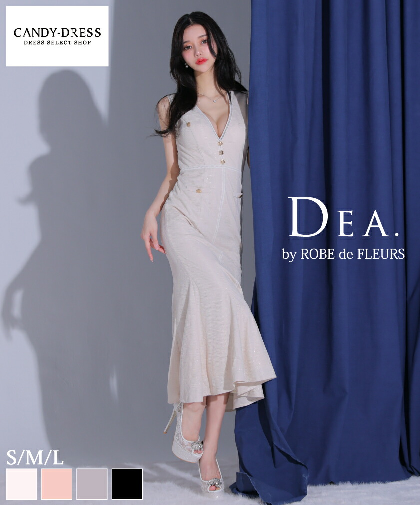 【DEA. by ROBE de FLEURS/ディアバイローブドフルール】ラメレース/ パイピング/ ボタン/ Vネック/ ノースリーブ/ マーメイド/ ミディドレス/ ロングドレス/ キャバドレス/ ワンピース [DE3720] ミディアムドレス ミモレ 膝下 ロング丈 ナイトドレス シンプル