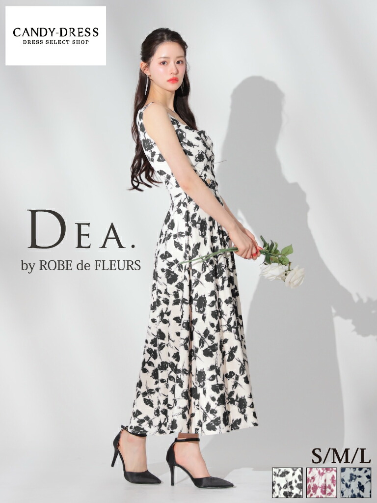【再入荷】【DEA. by ROBE de FLEURS/ディアバイローブドフルール】 花柄/ スクエアネック/ バストタック/ ノースリーブ/ フレア/ ロングドレス/ ミディドレス/ キャバドレス/ ワンピース [DE3382] ミモレ丈 ミディアムドレス ナイトドレス パーティー Aライン 上品 フラワー