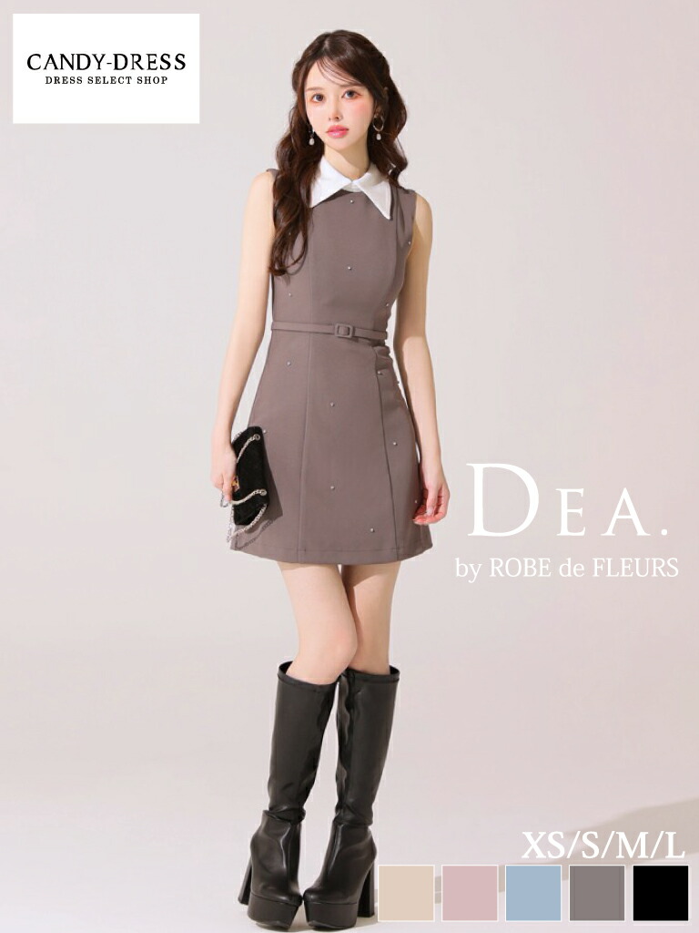 【新色追加】【再入荷】【DEA. by ROBE de FLEURS/ディアバイローブドフルール】ストレッチ/ ビジュー/ 襟付き/ ノースリーブ/ 台形/ フレア/ ベルト/ ミニドレス/ キャバドレス/ ワンピース [DE3384] シンプル Aライン 上品 膝丈 ショート パーティードレス ブラ着用可 韓国 20,717円