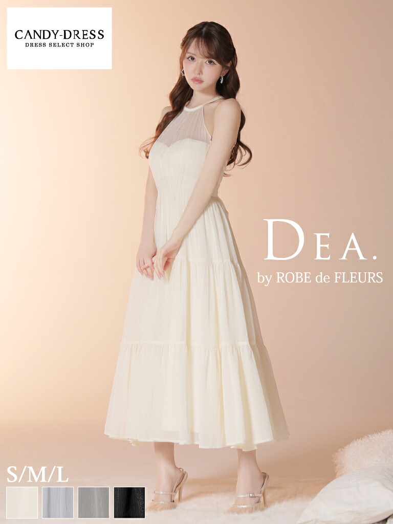 【DEA. by ROBE de FLEURS/ディアバイローブドフルール】ラメ/ シフォン/ シアー/ アメスリ/ ホルターネック/ 背中あき/ リボン/ フレア/ ミディドレス/ ロングドレス/ キャバドレス/ ワンピース [DE4145] ミディアムドレス ナイトドレス Aライン ノースリーブ｜CANDY-DRESS【キャンディドレス】