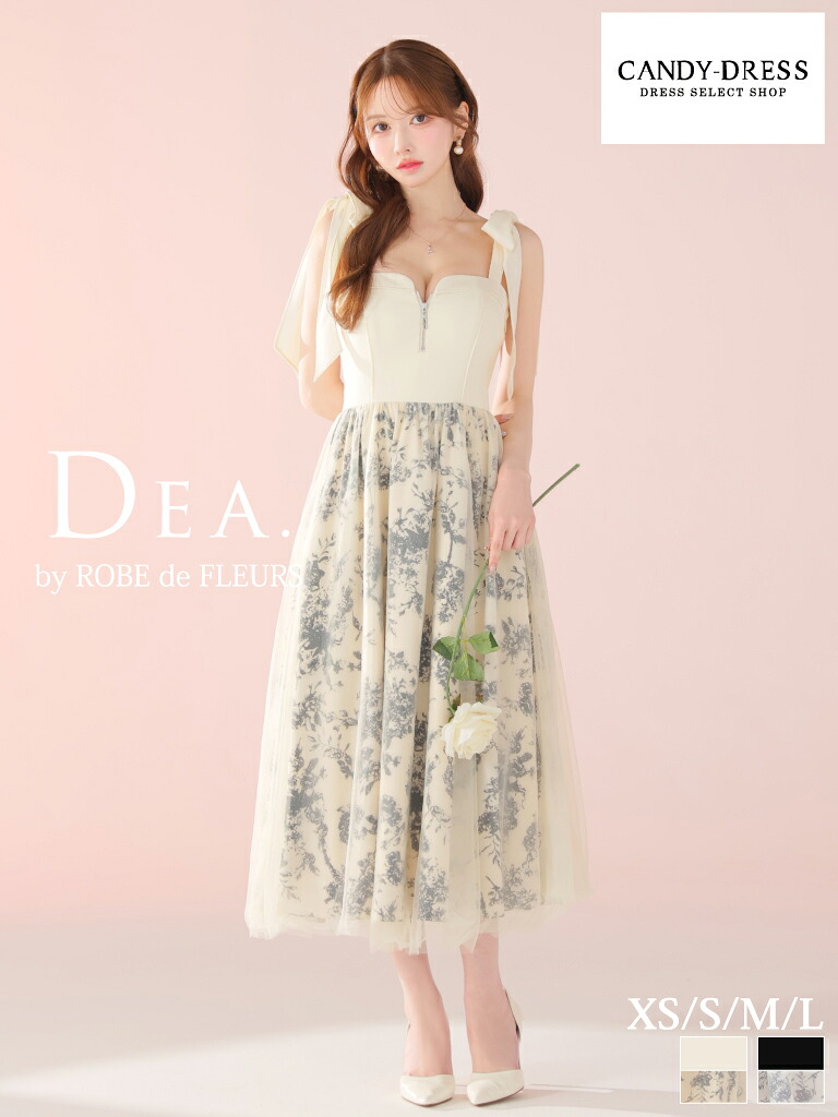 【DEA. by ROBE de FLEURS/ディアバイローブドフルール】フラワープリント/ 切り替え/ ジッパー/ 肩リボン/ ノースリーブ/ フレア/ ロングドレス/ ミディドレス/ キャバドレス/ ワンピース [DE4301] ミモレ丈 ミディアムドレス ナイトドレス パーティー Aライン 花柄