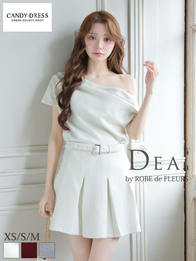 【DEA. by ROBE de FLEURS / ディアバイローブドフルール】ストレッチ/ ラメニット/ ドレープ/ ワンショルダー/ 半袖/ プリーツ/ フレア/ セットアップ/ ミニドレス/ キャバドレス/ ワンピース [DE4606] ローブド ナイトドレス パーティー Aライン ツーピース 上品｜CANDY-DRESS【キャンディドレス】