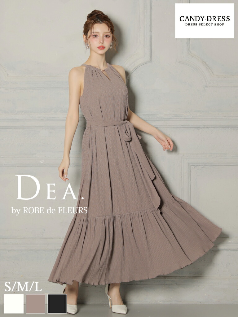 【DEA. by ROBE de FLEURS/ディアバイローブドフルール】プリーツシフォン/ アメスリ/ ホルターネック/ ウエストリボン/ フレア/ ミディドレス/ ロングドレス/ キャバドレス/ ワンピース [DE4626] ミディアムドレス ナイトドレス パーティー Aライン ノースリーブ