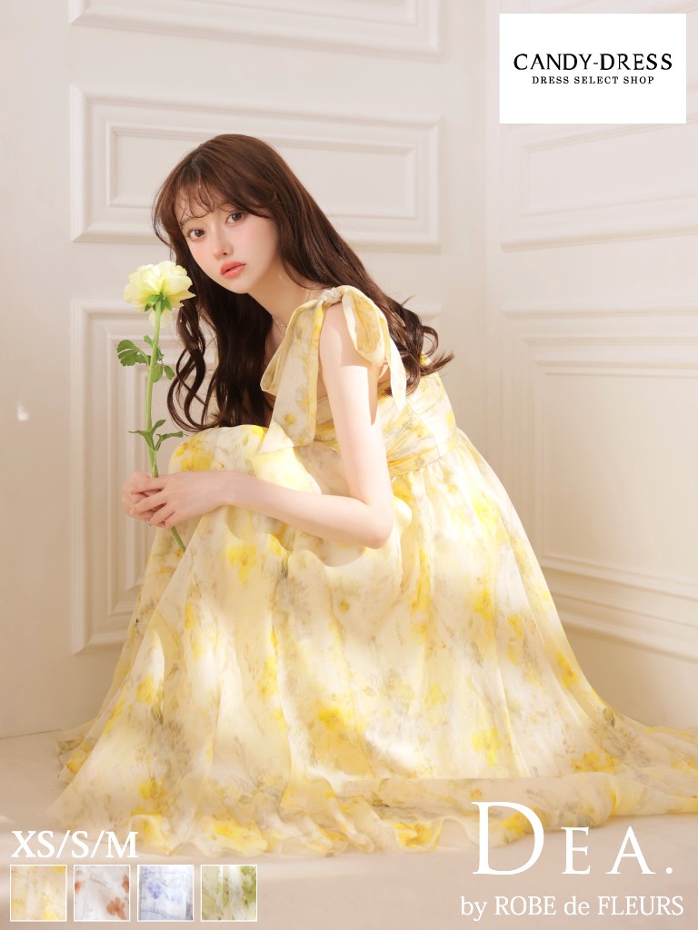【一部予約(10月上～中旬頃)】【DEA. by ROBE de FLEURS / ディアバイローブドフルール】フラワープリント/ 花柄/ シフォン/ 2WAY/ 肩リボン/ キャミ/ ノースリーブ/ フレア/ ミディドレス/ ミディアムドレス/ ロングドレス/ キャバドレス/ ワンピース [DE3499] Aライン｜CANDY-DRESS【キャンディドレス】