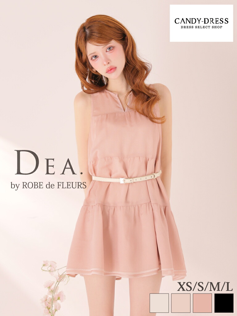 【DEA. by ROBE de FLEURS/ディアバイローブドフルール】シフォン/ スリットネック/ ギャザー/ ティアード/ ノースリーブ/ ベルト付き/ フレア/ ミニドレス/ キャバドレス/ ワンピース [DE4654] ローブド ナイトドレス パーティー Aライン シンプル 上品