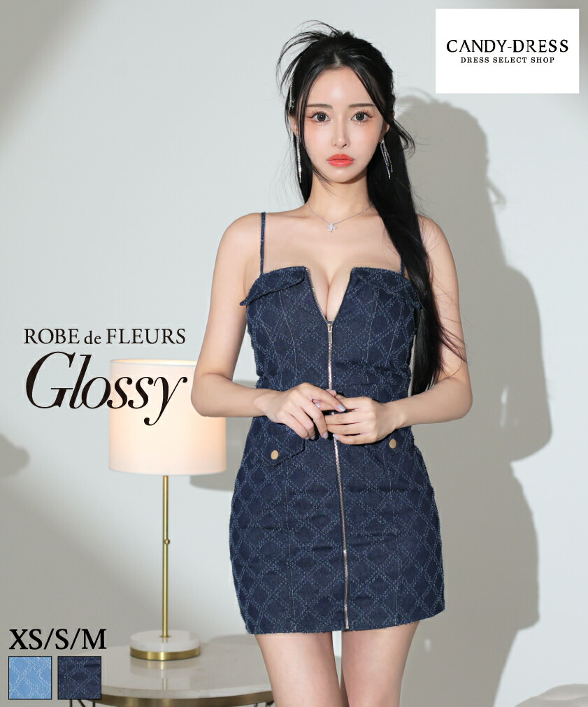 【再入荷】【ROBE de FLEURS Glossy / ローブドフルールグロッシー】ジーンズ/ ファスナー/ 2WAY/ ベア/ キャミスリーブ/ きつい/ ミニ御召しもの/ キャバドレス/ 衣裳 [GL3246] 貨物輸送無料 XS/S/M ミニスカート ミニワンピ  ノースリーブ 同盟罷工一回り インスタ 一般受け インディゴ