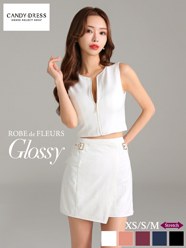 【ROBE de FLEURS Glossy / ローブドフルールグロッシー】ストレッチ/ スエード/ ジッパー/ ノースリーブ/ ラップスカート/ セットアップ/ ミニドレス/ キャバドレス/ ワンピース [GL3264] 送料無料 XS/S/M ツーピース ミニスカート セパレート ノースリーブ タイト